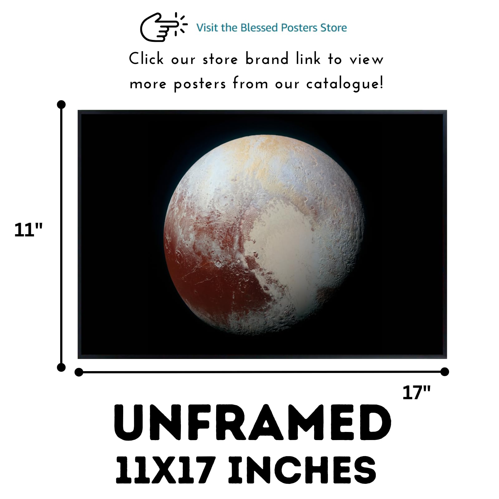 Blessed Posters Pluto Poster – Night Sky Wall Art Print for Bedroom, Living Room, Office, or Home Decor – Space Astronomy Photography Artwork