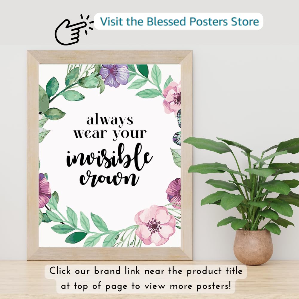 Always Wear Your Invisible Crown Poster Affirmation Wall Art Inspirational Quote Home Decor Decoration Girls Room Gift