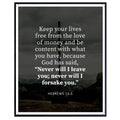 Hebrews 13:5 Bible Verse Wall Art Scripture Poster Print Christian Home Decor Inspirational Faith Gifts