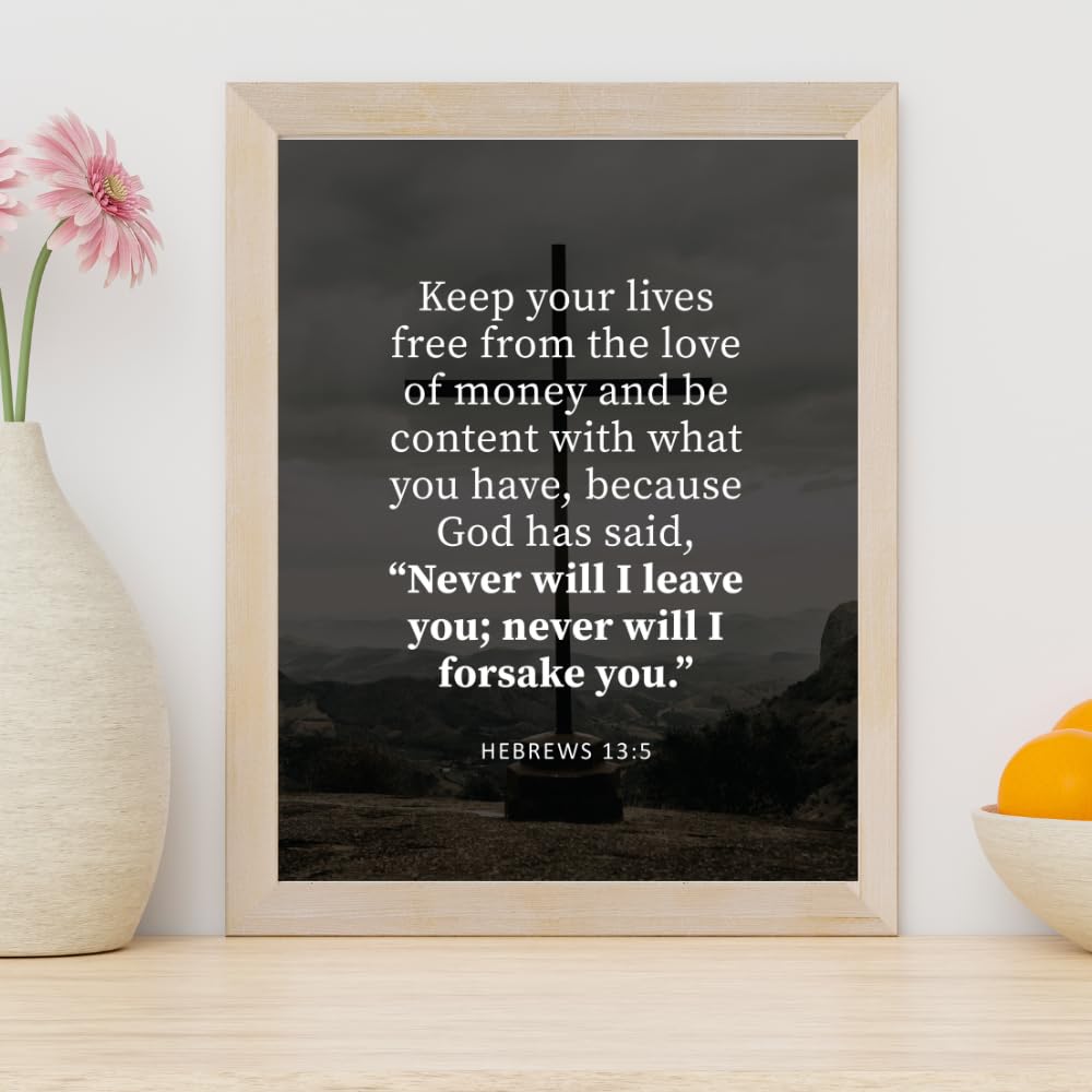 Hebrews 13:5 Bible Verse Wall Art Scripture Poster Print Christian Home Decor Inspirational Faith Gifts