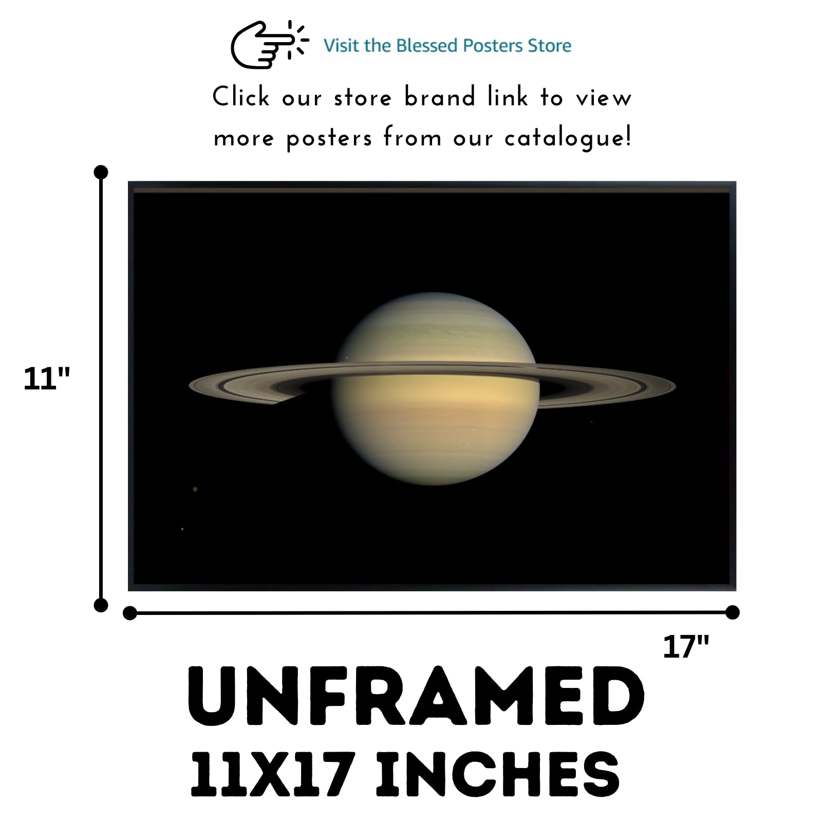 Blessed Posters Saturn Poster – Night Sky Wall Art Print for Bedroom, Living Room, Office, or Home Decor – Space Astronomy Photography Artwork