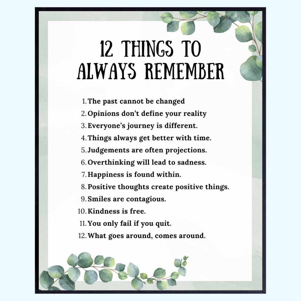 Blessed Posters 12 Things to Always Remember Wall Art – Inspirational Quotes Print for Girls Room Home Office Bedroom – Motivational Wall Decor Gift for Women
