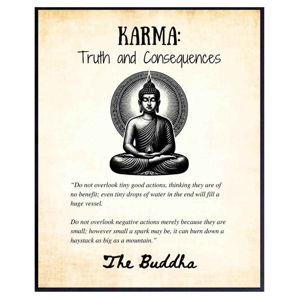 Karma Truth and Consequences Wall Art – Buddhist Inspirational Quote Print – Buddha Decor Spiritual Positive Affirmations Poster – Motivational Wall Print for Home or Meditation Room