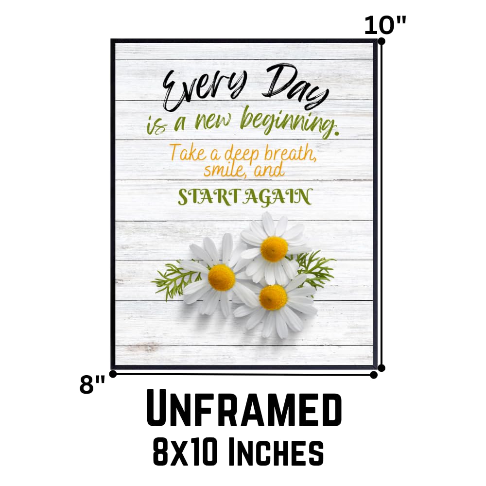 Every Day is a New Beginning Wall Art Print - Positive Affirmation Poster - Inspirational Quote Decor for Bedroom Living Room Office - Motivational Gifts for Women