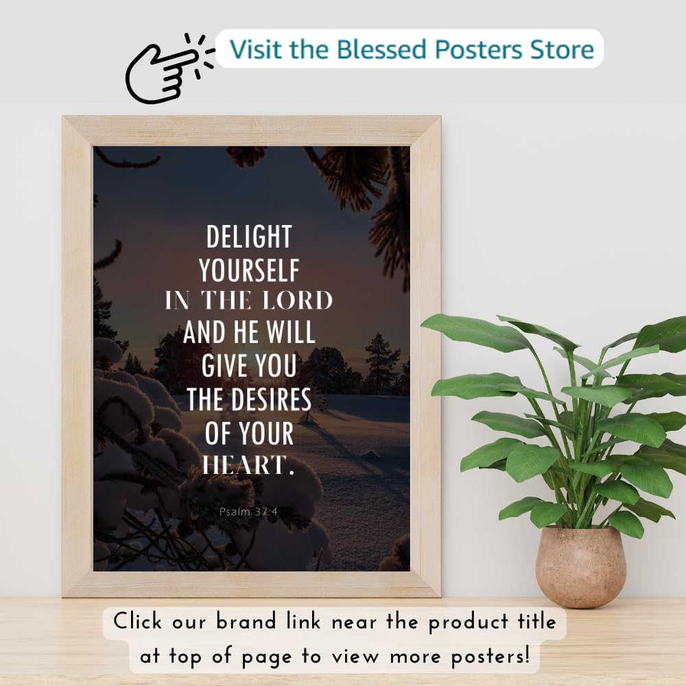 Psalm 37:4 Bible Verse Wall Art Christian Scripture Poster Print Inspirational Faith Quote Modern Home Decor Gift for Christians