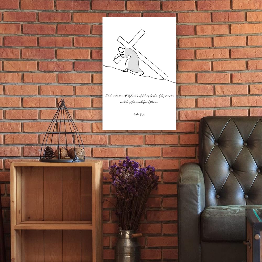 Luke 9:23 Bible Verse Wall Art Poster – Christian Scripture Print – Religious Home Decor for Living Room Bedroom Office Church – Inspirational Christian Gift Decoration