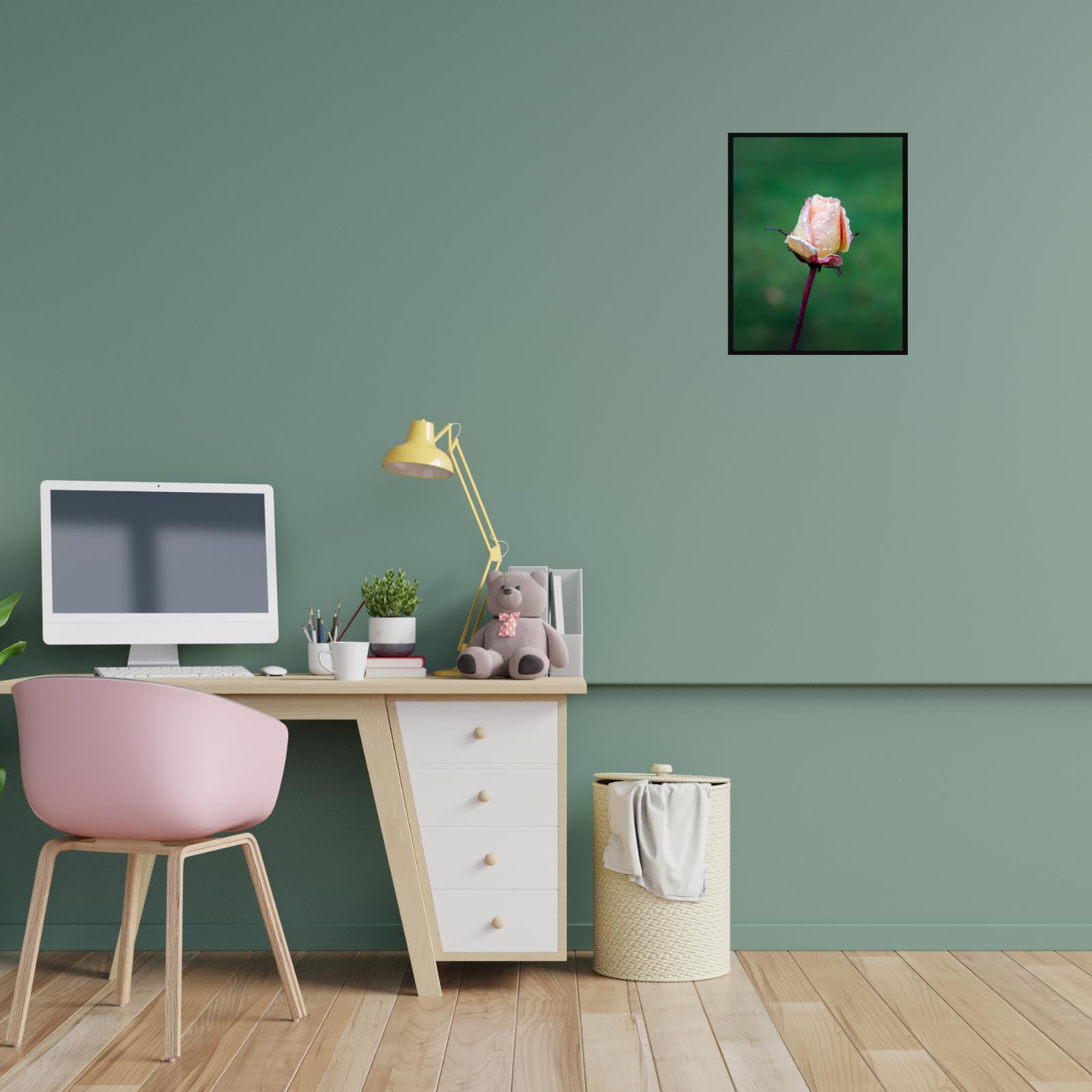 Peach Rose Bud Wall Art – Botanical Flower Poster for Home Decor, Aesthetic Vintage Floral Print for Living Room, Bedroom, Office, or Gallery Wall Decoration