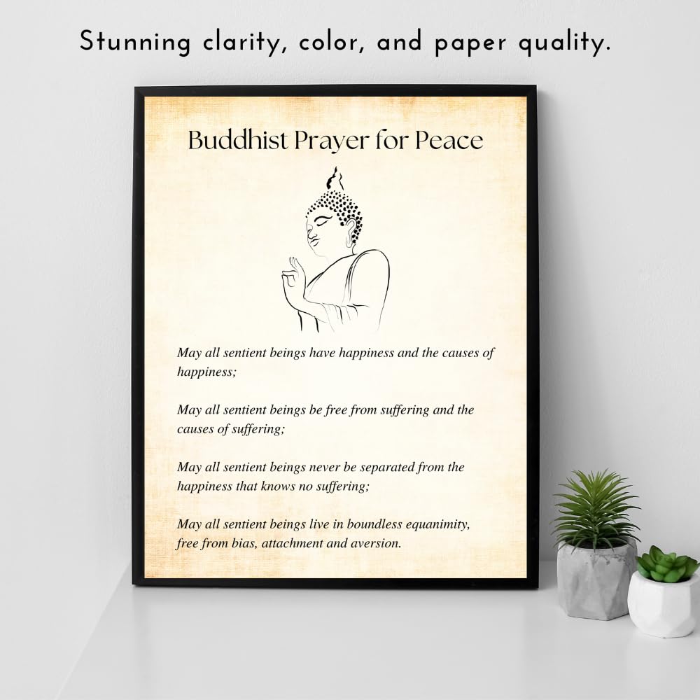 Buddhist Prayer for Peace Wall Art – Buddha Decor Inspirational Quote Print – Spiritual Positive Affirmations Poster – Motivational Buddhist Wall Print for Home or Meditation Room