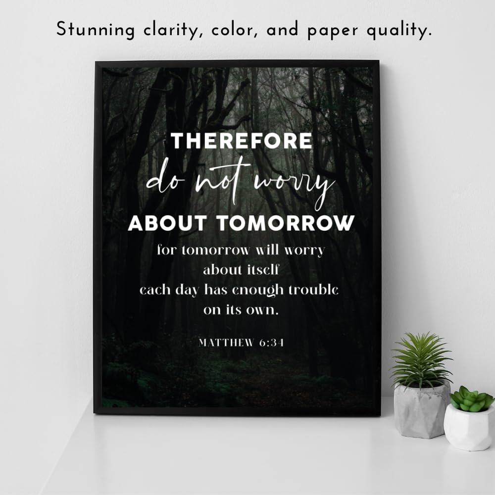 Bible Verse Wall Art Matthew 6:31 Poster – Inspirational Scripture Print – Christian Home Decor – Religious Gift for Prayer Room and Living Room