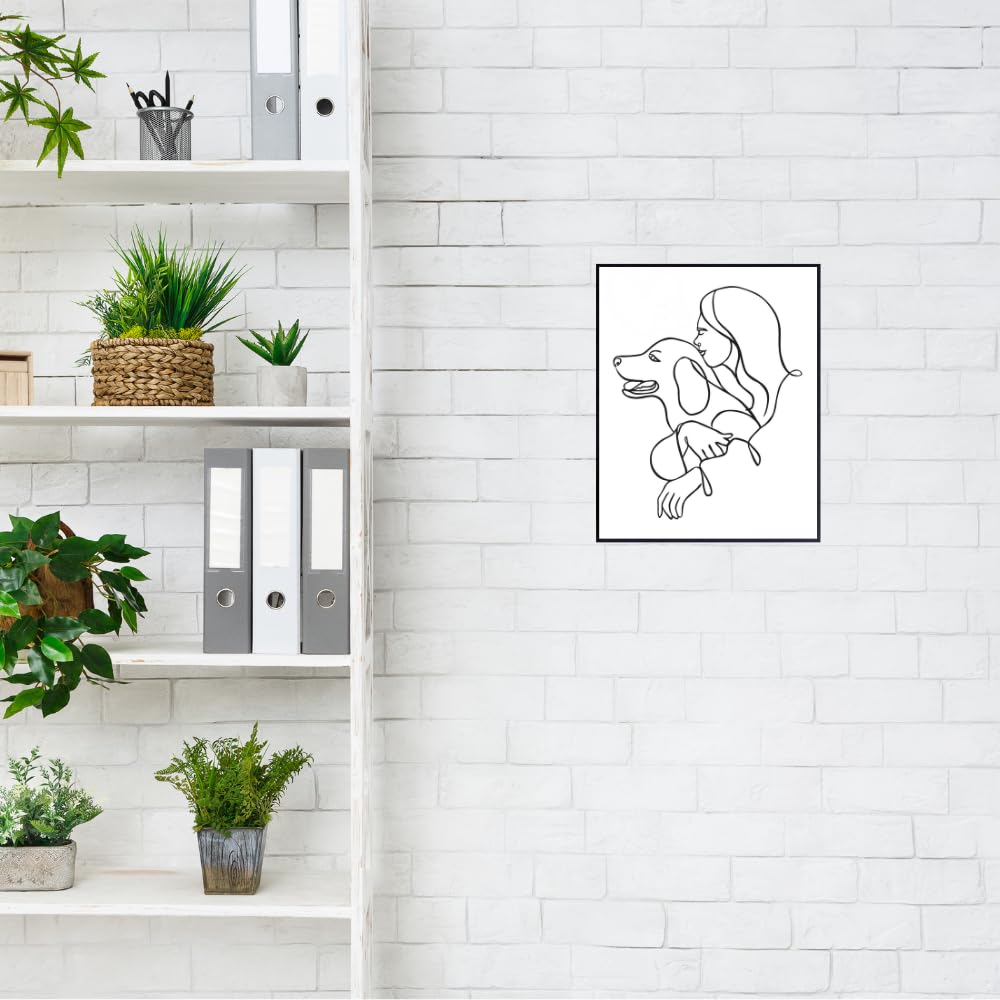 Doggy Wall Art Print - Doggy & Woman Minimalist Line Art Poster - Modern Pet Lover Home Décor - Doggy Room Wall Art - Gifts for Doggy Owners
