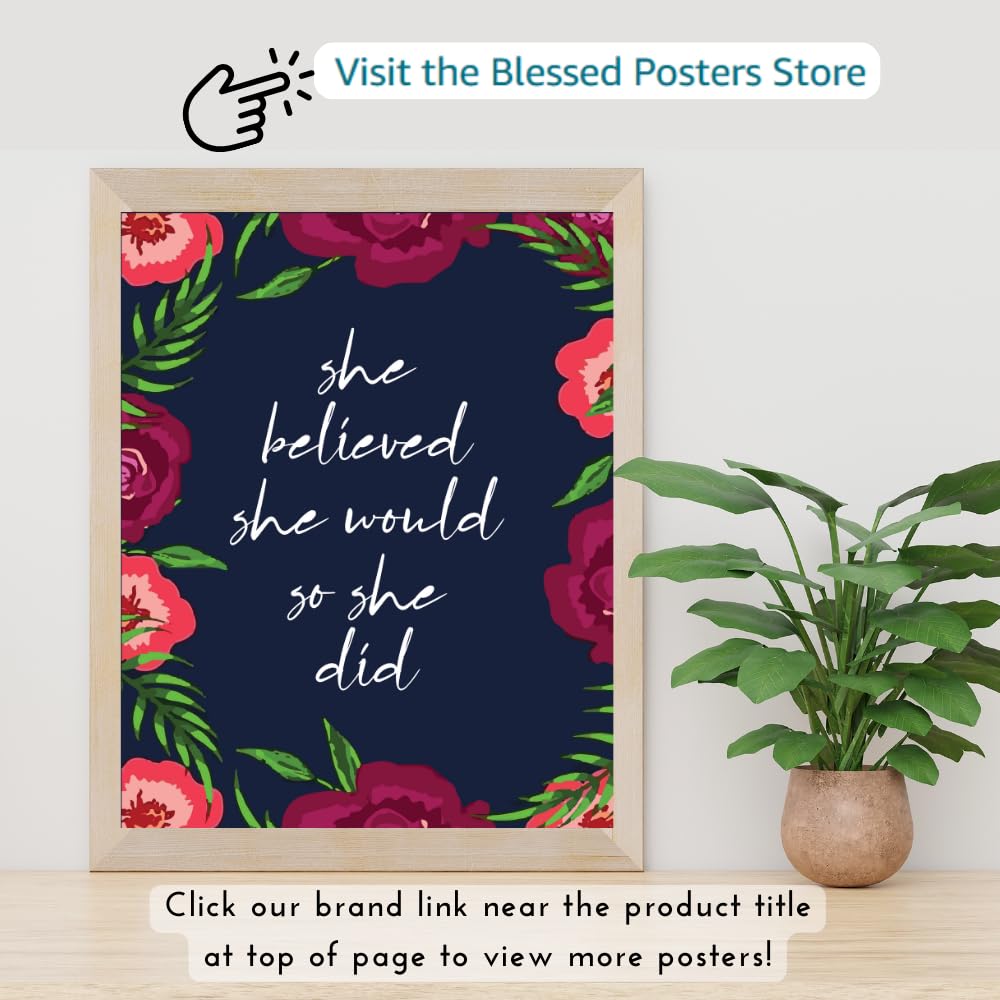 She Believed She Would So She Did Poster Affirmation Wall Art Motivational Quote Visualization Art Home Decor Girls Room Gift