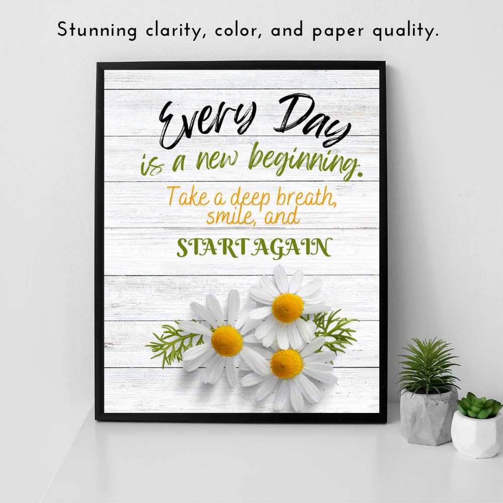 Every Day is a New Beginning Wall Art Print - Positive Affirmation Poster - Inspirational Quote Decor for Bedroom Living Room Office - Motivational Gifts for Women