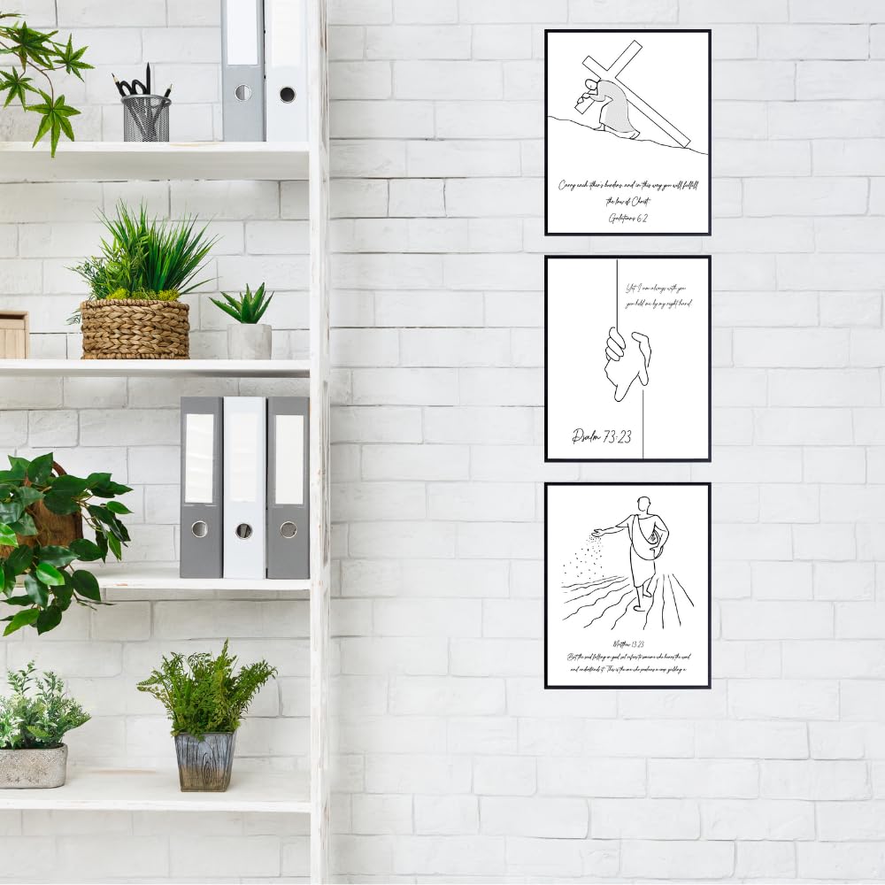 Blessed Posters Christian Wall Art Set of 3 – Bible Verse Prints Galatians 6:2 Psalm 73:23 Matthew 13:23 – Scripture Wall Decor for Home Office Church Religious Gifts