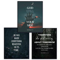 Blessed Posters Christian Wall Art Set of 3 – Bible Verse Prints Joshua 1:9 Ecclesiastes 3:11 Matthew 6:34 – Scripture Wall Decor for Home Office Church Religious Gifts