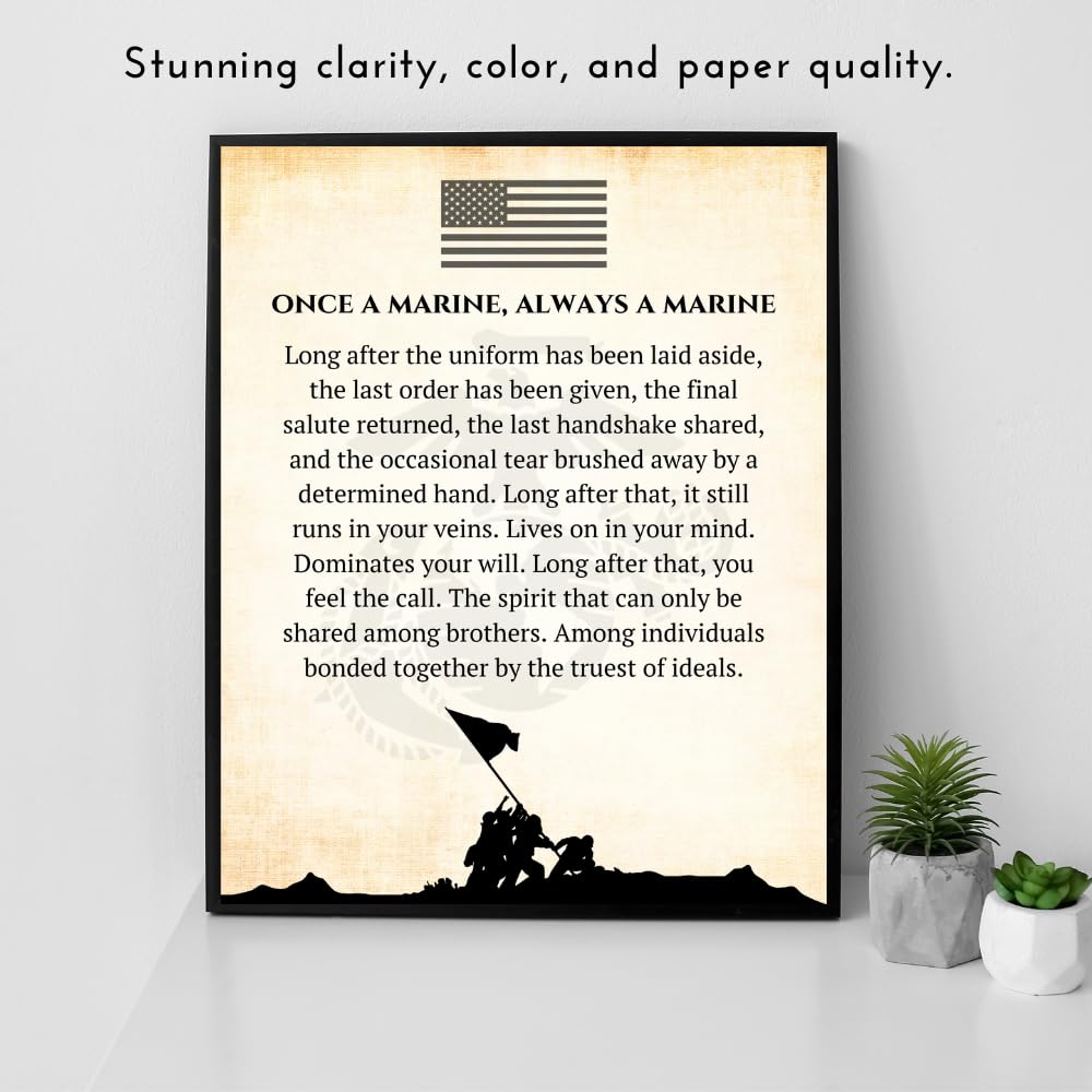 Blessed Posters Once a Marine Always a Marine Marine Corps Military Home Decor Patriotic American Wall Art USMC Decoration Gift for Veterans