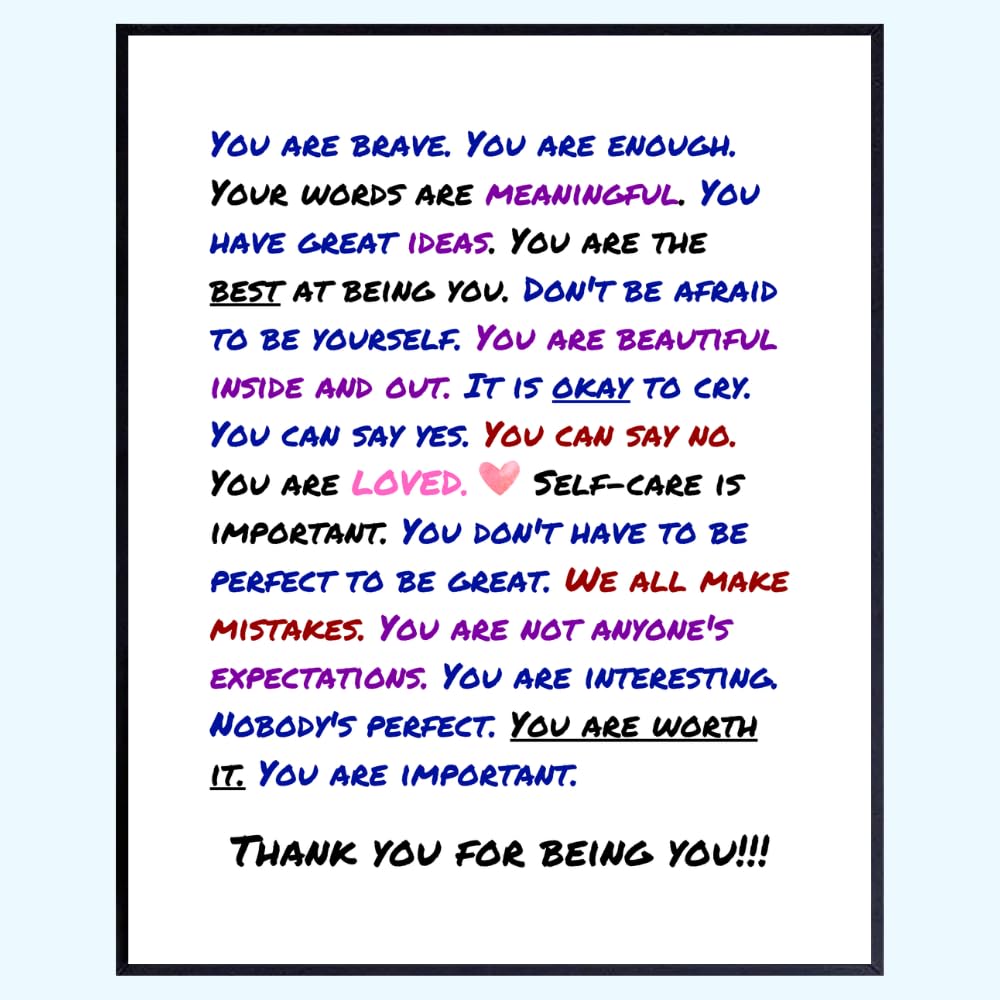 Thank You for Being You Wall Art Print - Positive Affirmation Poster - Inspirational Quote Decor for Bedroom Living Room Office - Motivational Gifts for Women