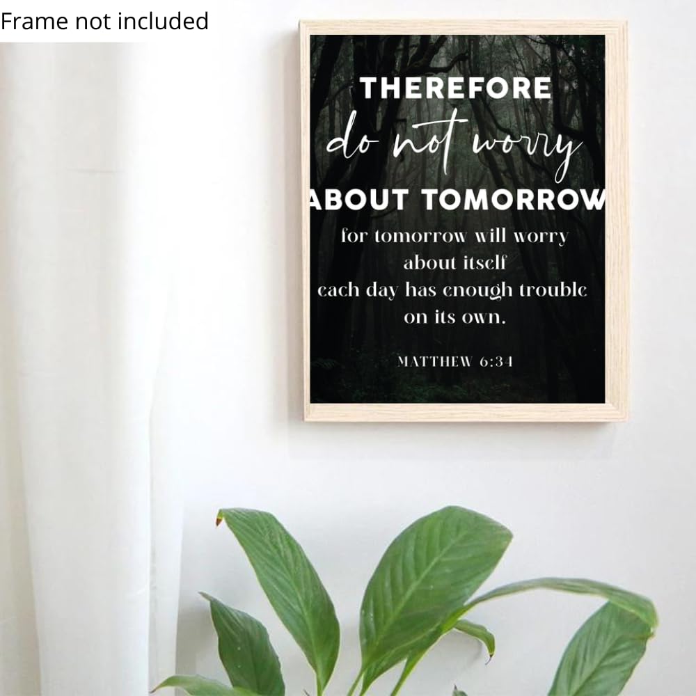 Bible Verse Wall Art Matthew 6:31 Poster – Inspirational Scripture Print – Christian Home Decor – Religious Gift for Prayer Room and Living Room