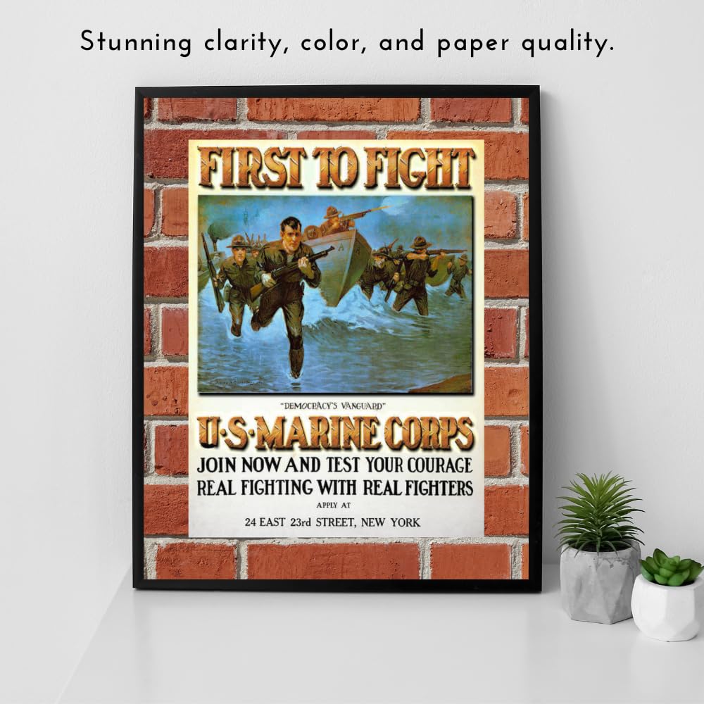 Blessed Posters First to Fight USMC Vintage Enlistment Poster Marine Corps Military Home Decor Patriotic American Wall Art Gift for Veterans