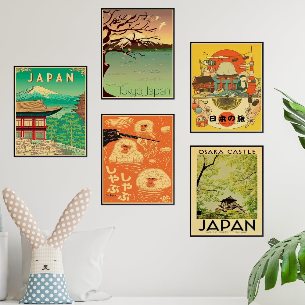 Japanese Wall Art Vintage Travel Poster Set of 5 Japan Prints for Bedroom Living Room Anime Gifts Home Decor
