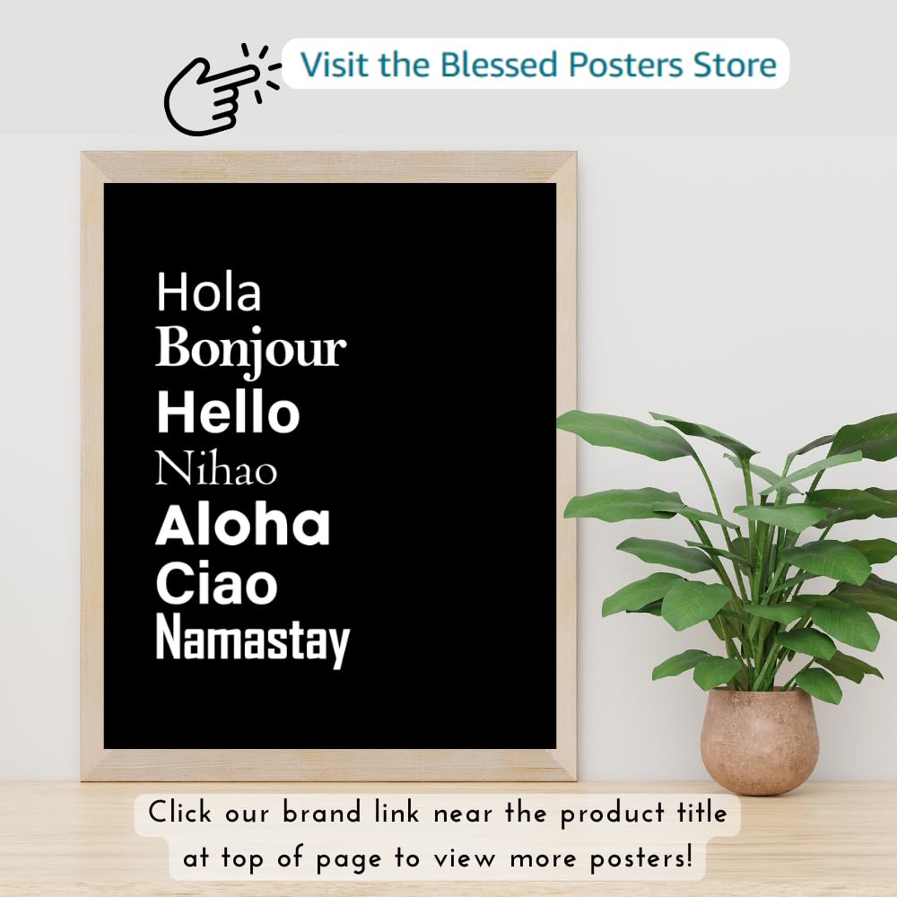 Hello Definition Poster Wall Art Hello in Seven Languages Print Multilingual Typography Decor Gift for Girls Room Bedroom Office