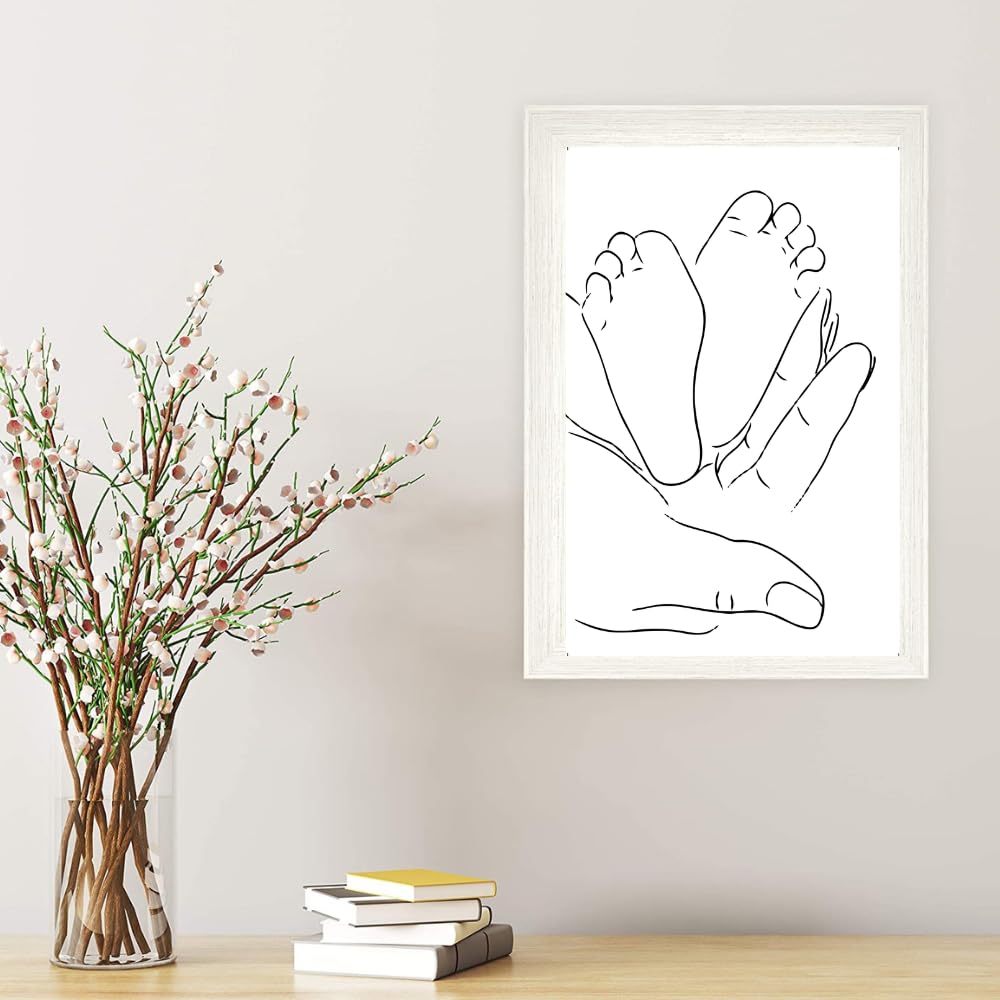Minimalist Mom and Baby Wall Art – Abstract Line Poster of Baby Feet in Mother’s Hands – Nursery, Kids Room, or Bedroom Decor