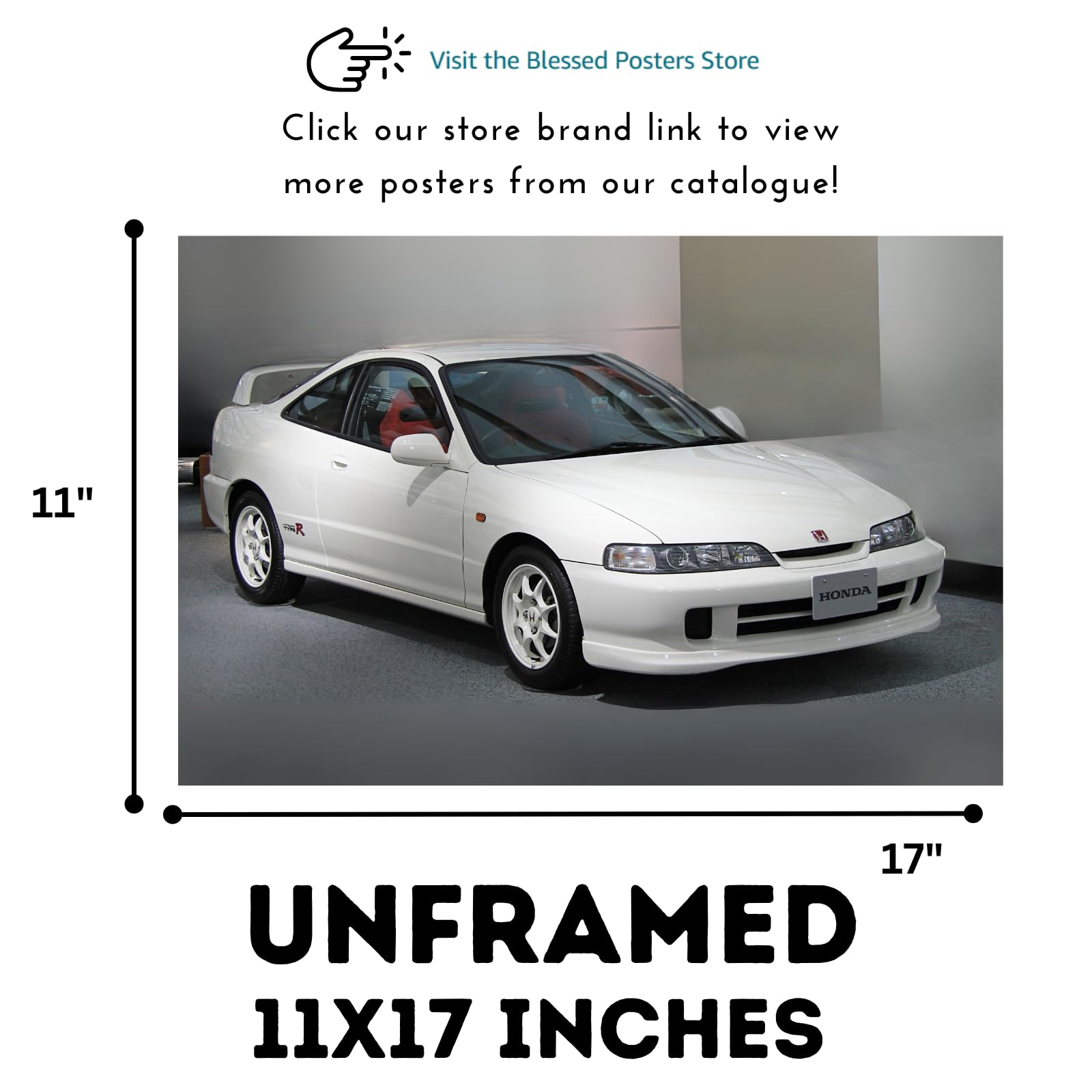 Blessed Posters Acura Integra Type R Poster – Classic Japanese Sports Car Wall Art Print for Garage Bedroom Office Living Room Retro Automotive Decor