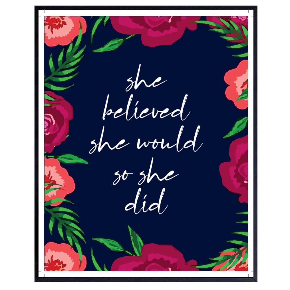 She Believed She Would So She Did Poster Affirmation Wall Art Motivational Quote Visualization Art Home Decor Girls Room Gift
