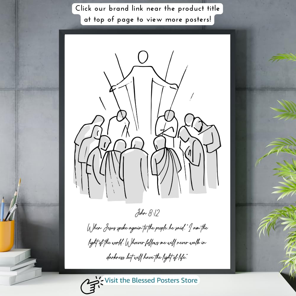 Bible Verse Wall Art Poster John 8:12 Scripture Print Christian Home Decor Religious Gift Spiritual Decoration