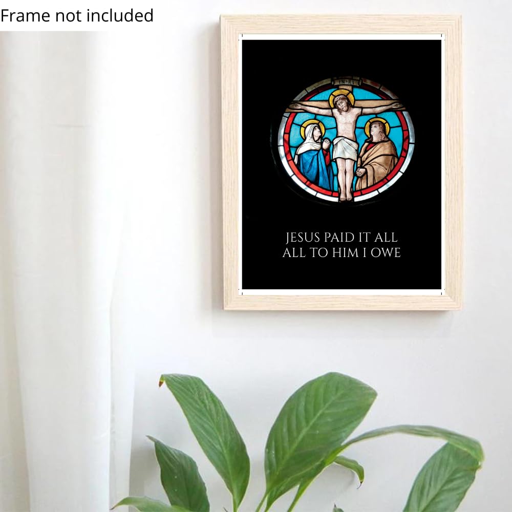 Stained Glass Christian Wall Art Jesus Poster Print Inspirational Religious Artwork Modern Faith Home Decor Gift for Christians