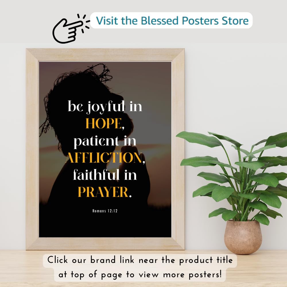Romans 12:12 Bible Verse Wall Art Christian Scripture Poster Print Inspirational Faith Quote Modern Home Decor Gift for Christians