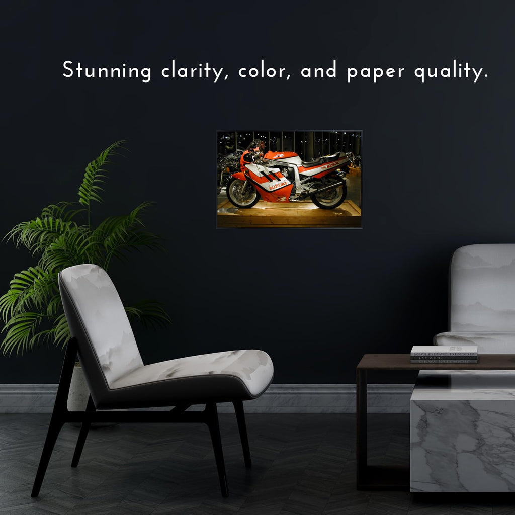 Suzuki GSX 750R Motorcycle Poster – Sportbike Wall Art Print for Garage, Office, or Bedroom Decor
