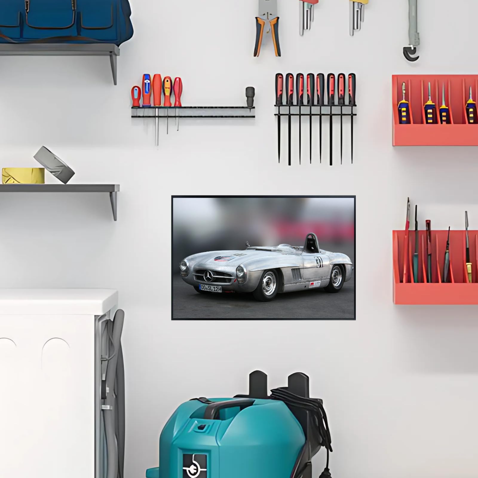 Blessed Posters Mercedes-Benz 300SL Gullwing Poster – Classic Vintage Sports Car Wall Art Print for Garage, Office, or Bedroom German Engineering Icon