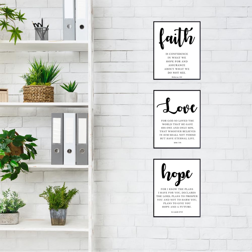 Blessed Posters Christian Gifts for Women, Christian Wall Art, Bible Verses Wall Decor - Religious Scripture Decoration, 3-Pack (John 3:16, Jeremiah 29:11, Hebrews 11:1)