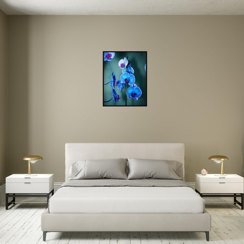 Blue Moth Orchid Wall Art Poster – Botanical Home Decor Print, Orchid Flower Illustration for Living Room