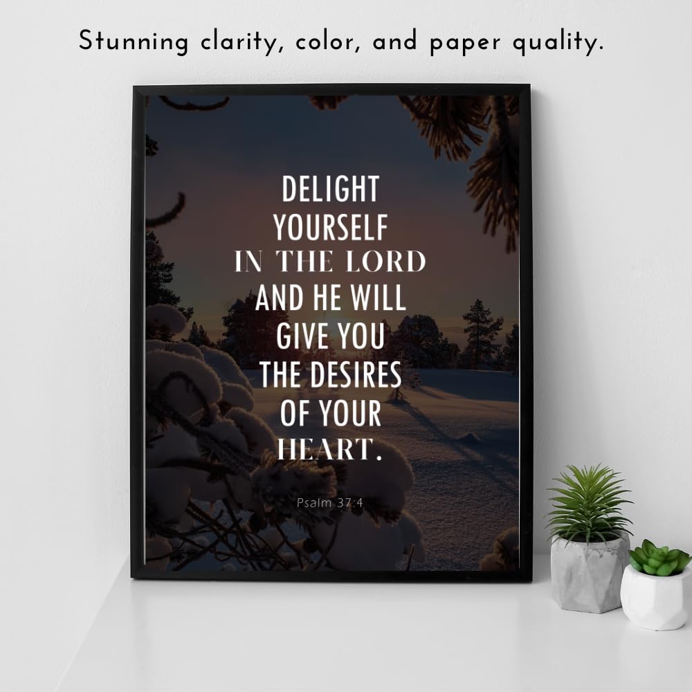 Psalm 37:4 Bible Verse Wall Art Christian Scripture Poster Print Inspirational Faith Quote Modern Home Decor Gift for Christians