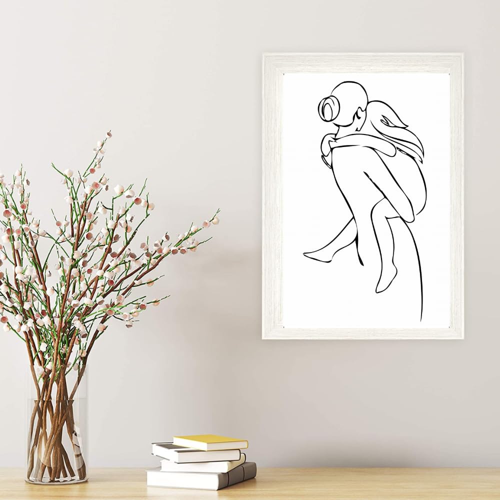 Minimalist Mother and Child Wall Art – Black and White Poster of Parent Hugging Baby – Nursery, Kids Room, or Modern Home Decor