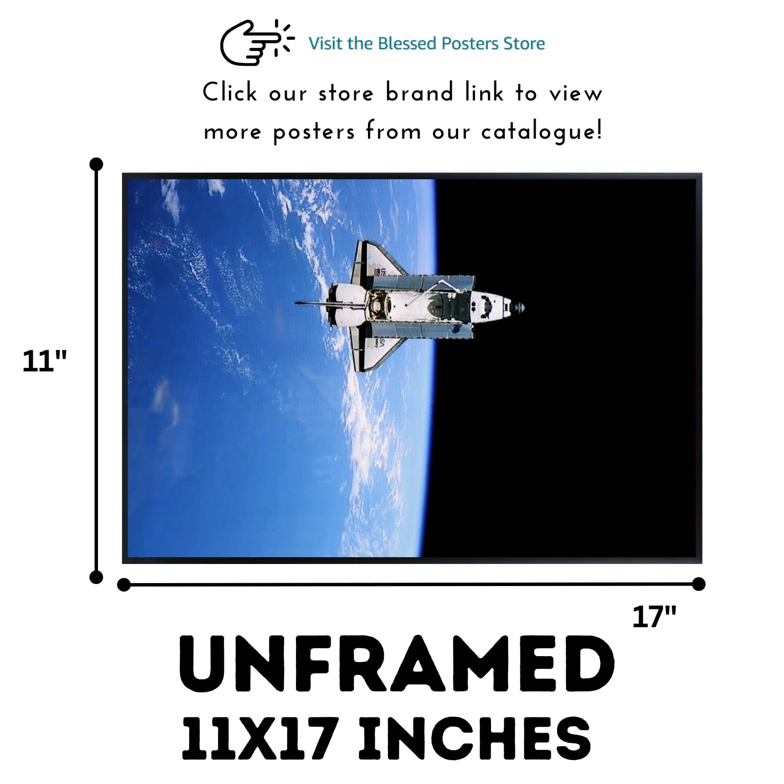 Blessed Posters Shuttle in Outer Space Poster – Astronaut Galaxy Wall Art Print for Home Office Bedroom Decor – Space Shuttle Photography Artwork