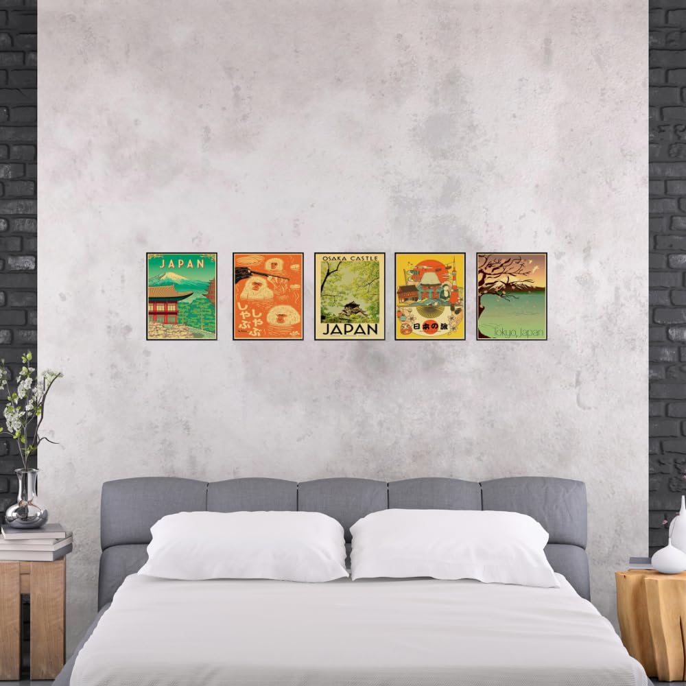 Japanese Wall Art Vintage Travel Poster Set of 5 Japan Prints for Bedroom Living Room Anime Gifts Home Decor