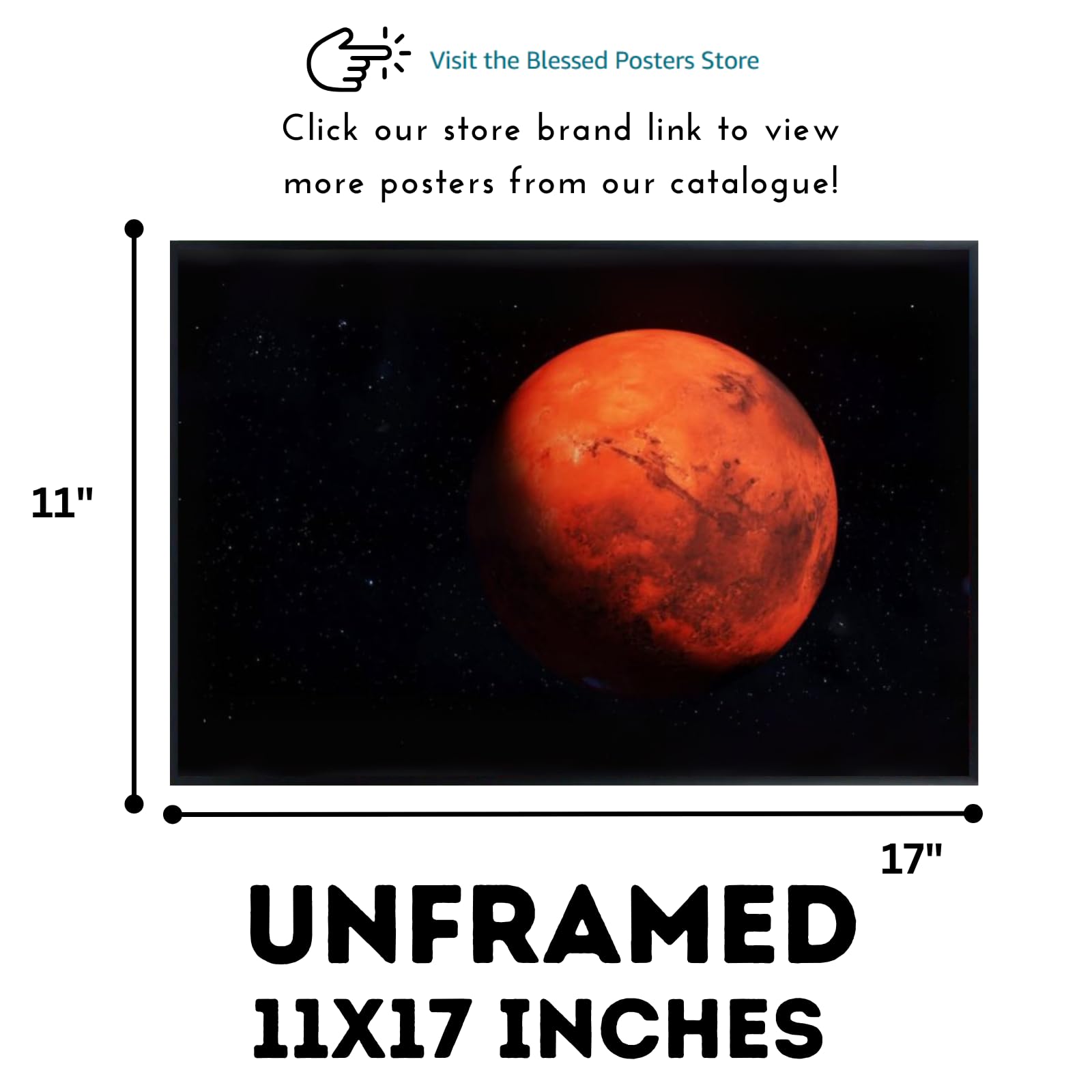 Blessed Posters Planet Mars Poster – Galaxy Wall Art Print for Home Office Bedroom Decor – Space Astronomy Artwork