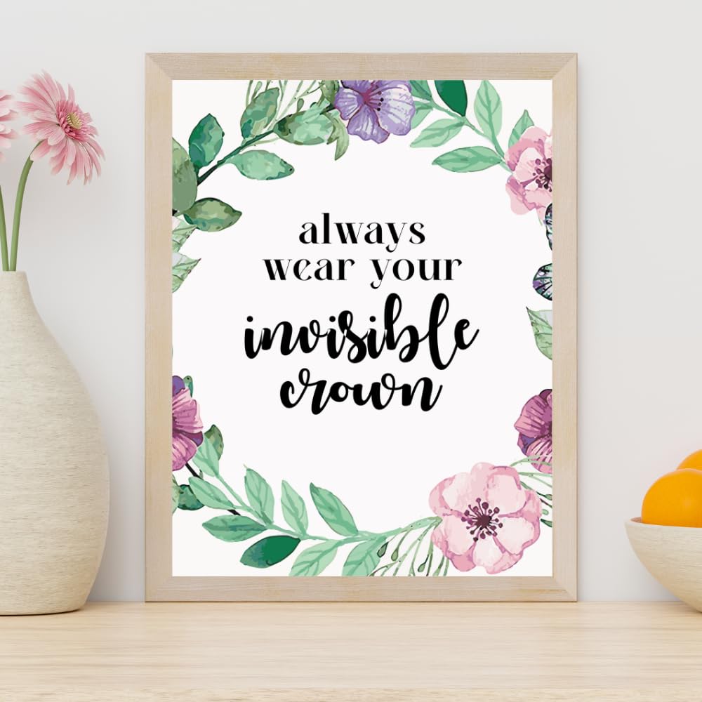 Always Wear Your Invisible Crown Poster Affirmation Wall Art Inspirational Quote Home Decor Decoration Girls Room Gift