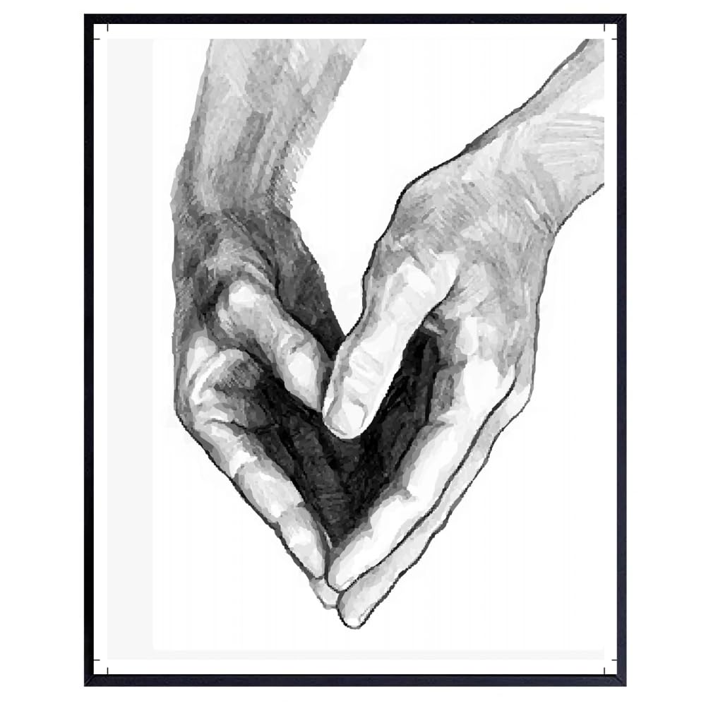 Heart Hands Love Wall Art Inspirational Friendship Poster Charcoal Drawing Print Gift for Girls Room Bedroom Living Room Moms