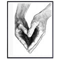 Heart Hands Love Wall Art Inspirational Friendship Poster Charcoal Drawing Print Gift for Girls Room Bedroom Living Room Moms