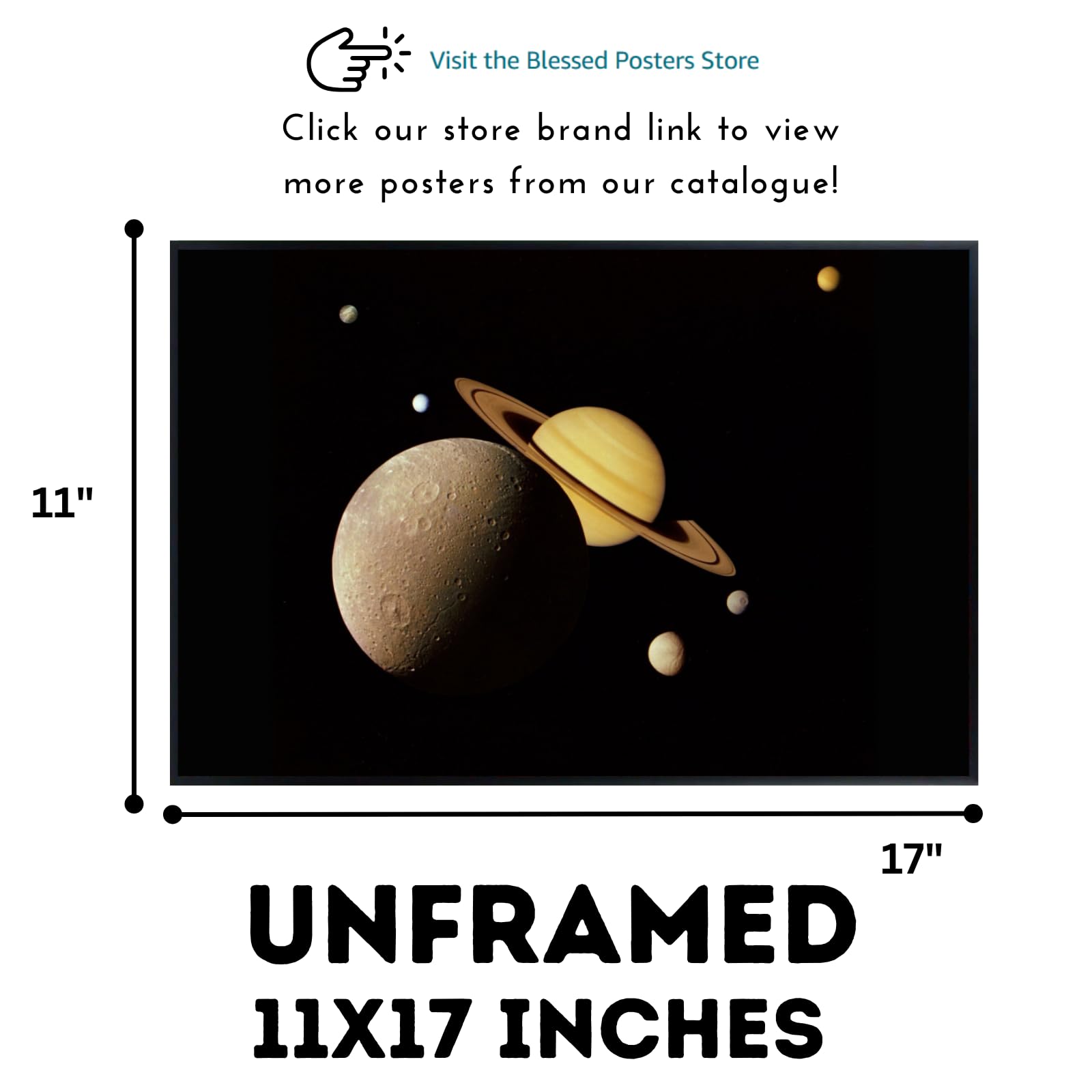 Blessed Posters Saturn System Montage Poster – Night Sky Wall Art Print for Home, Bedroom, Living Room, Office – Space and Astronomy Photography Artwork