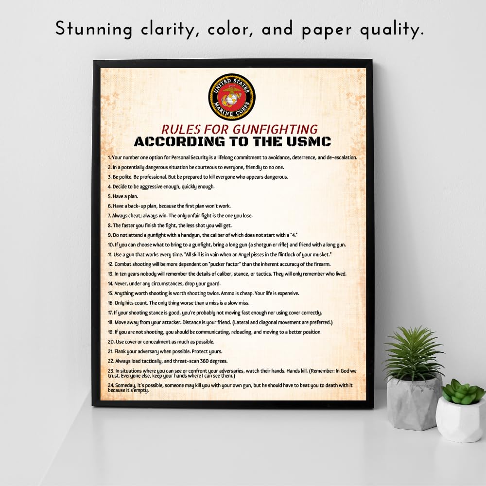 Blessed Posters Rules for Gunfighting Marine Corps Military Home Decor Patriotic American Wall Art USMC Decoration Gift for Veterans