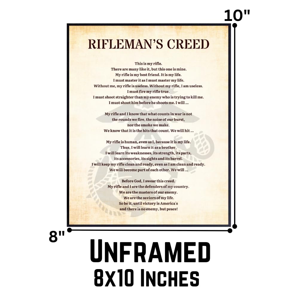 Blessed Posters Rifleman's Creed Marine Corps Patriotic American Wall Art Military Home Decor Inspirational Room Decor Gift for Veterans