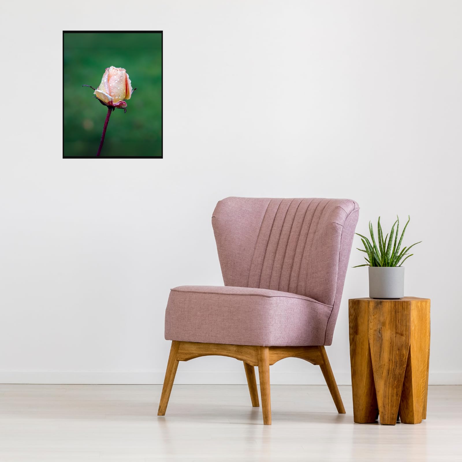 Peach Rose Bud Wall Art – Botanical Flower Poster for Home Decor, Aesthetic Vintage Floral Print for Living Room, Bedroom, Office, or Gallery Wall Decoration