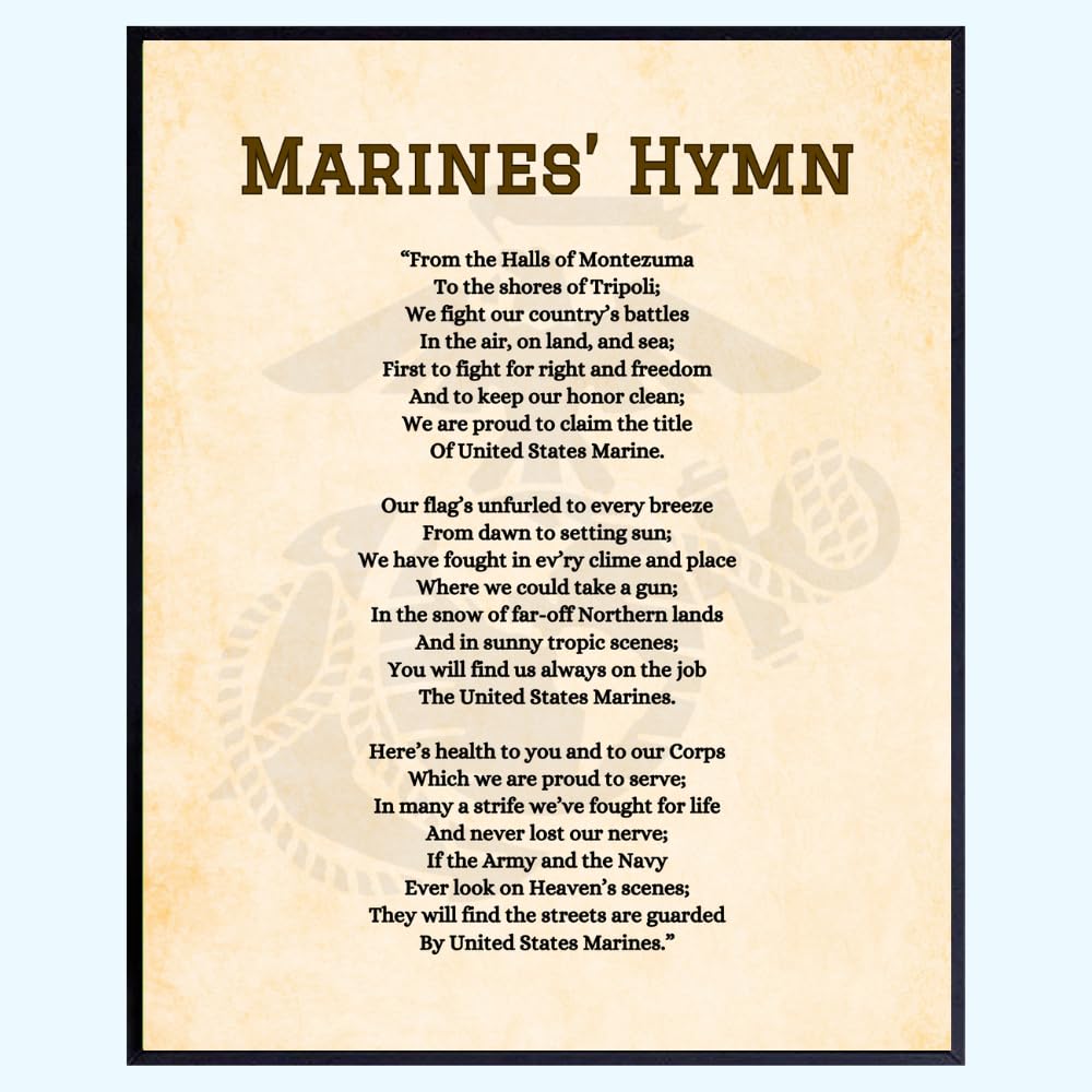 Blessed Posters Marines' Hymn Marine Corps Military Home Decor Patriotic American Wall Art USMC Decoration Gift for Veterans