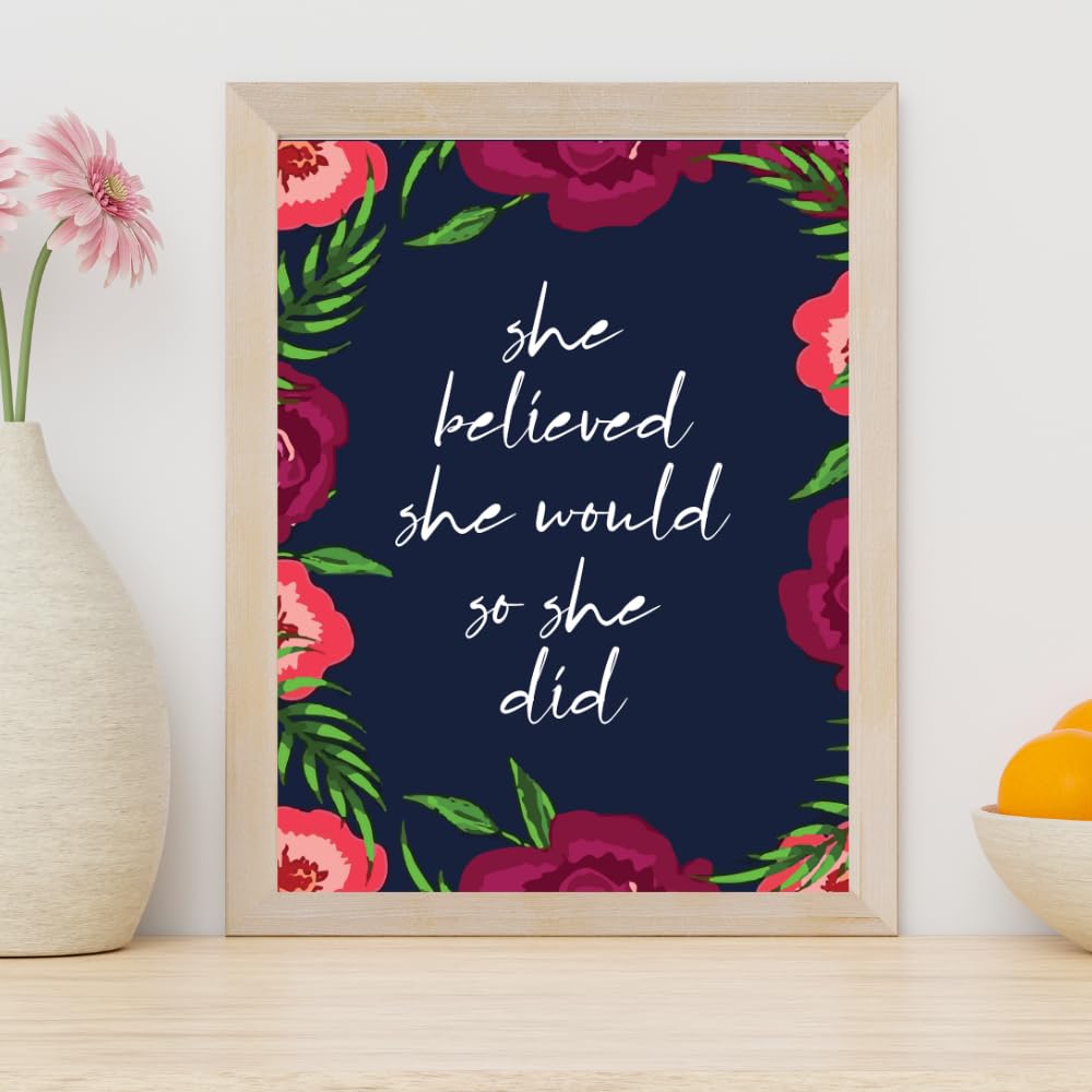 She Believed She Would So She Did Poster Affirmation Wall Art Motivational Quote Visualization Art Home Decor Girls Room Gift