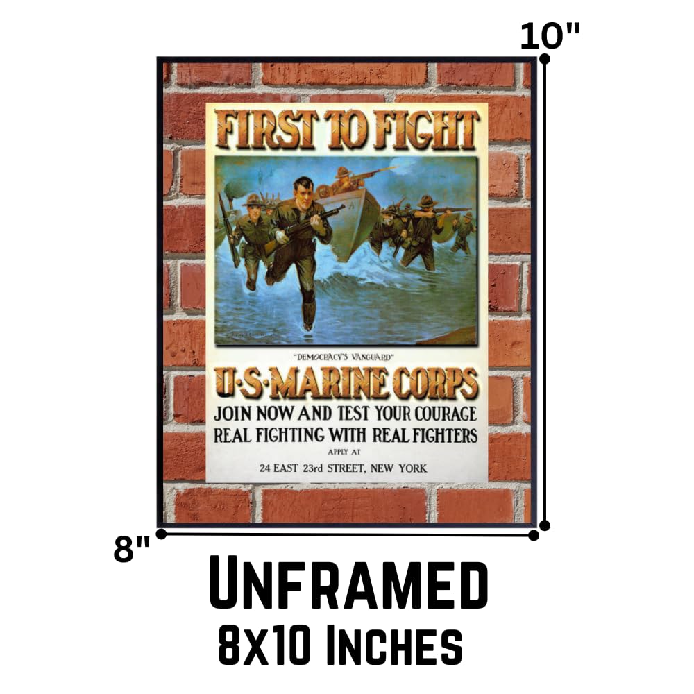 Blessed Posters First to Fight USMC Vintage Enlistment Poster Marine Corps Military Home Decor Patriotic American Wall Art Gift for Veterans