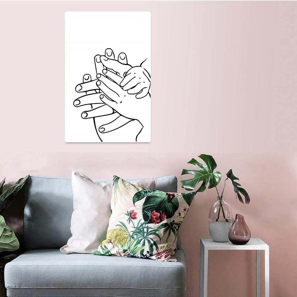 Mother and Baby Hands Wall Art – Minimalist Line Drawing Poster – Family Love Print for Nursery Kids Room Modern Home Decor – Gift for New Parents